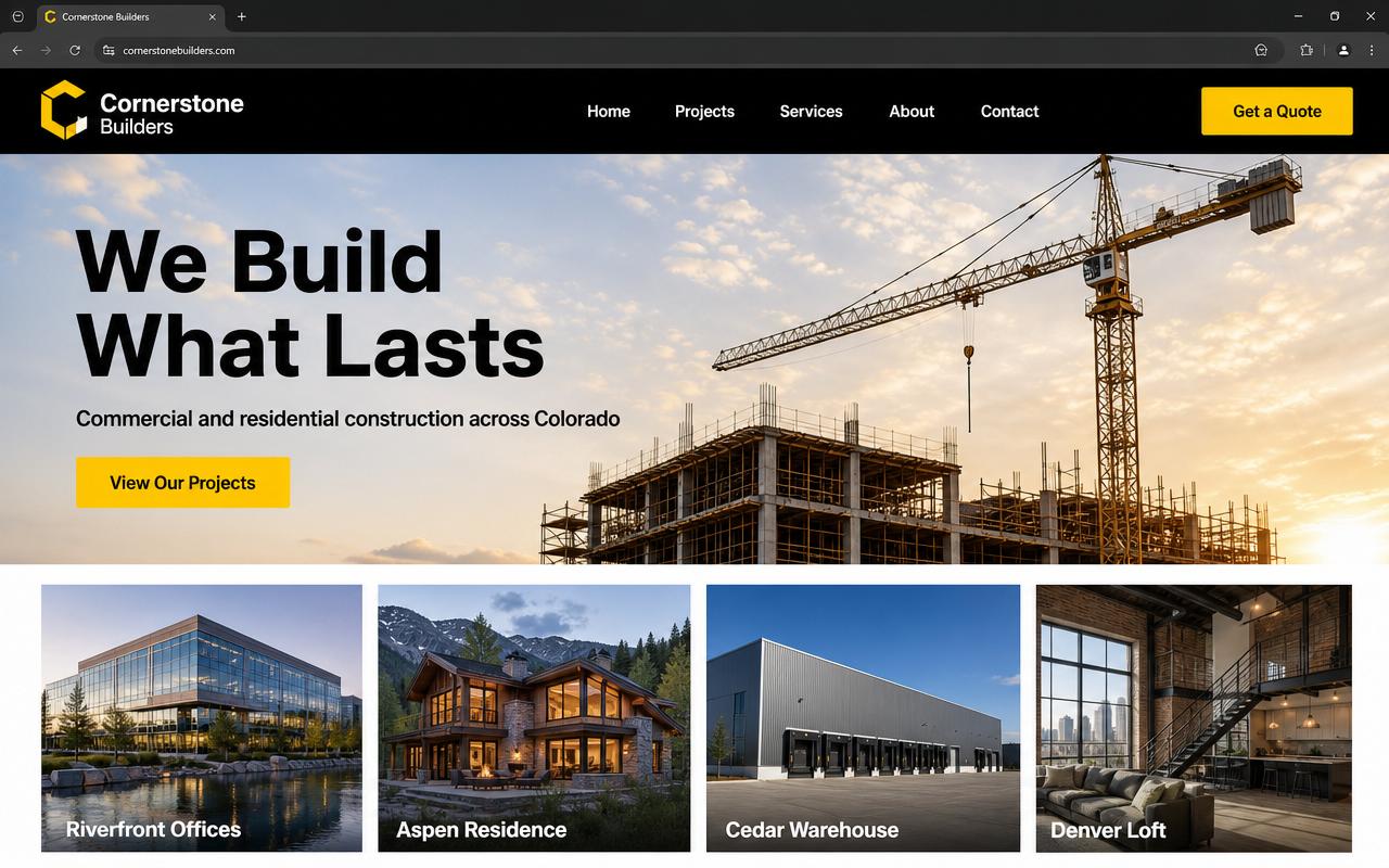 Construction company website with project portfolio