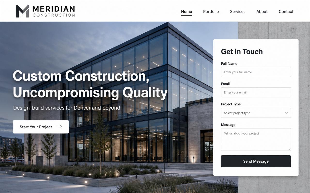 Modern construction website with contact form