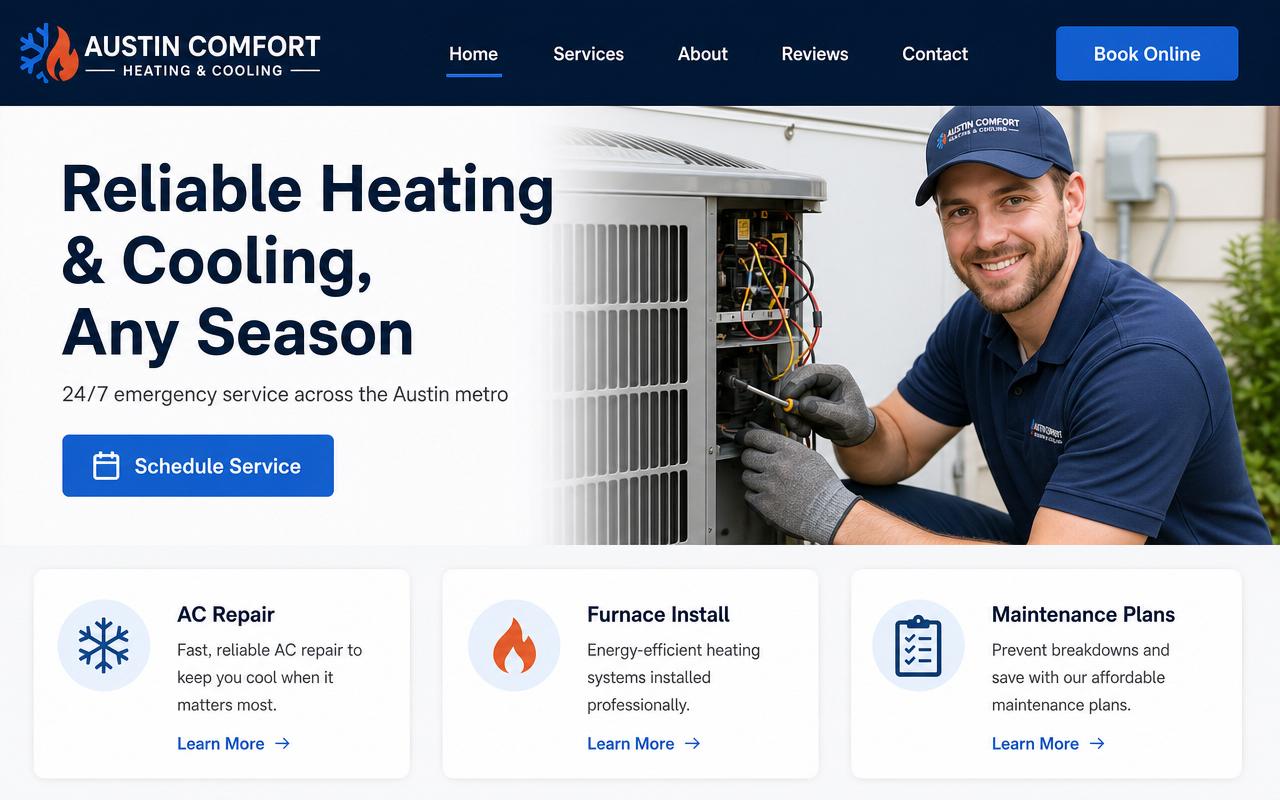 HVAC company website with online booking